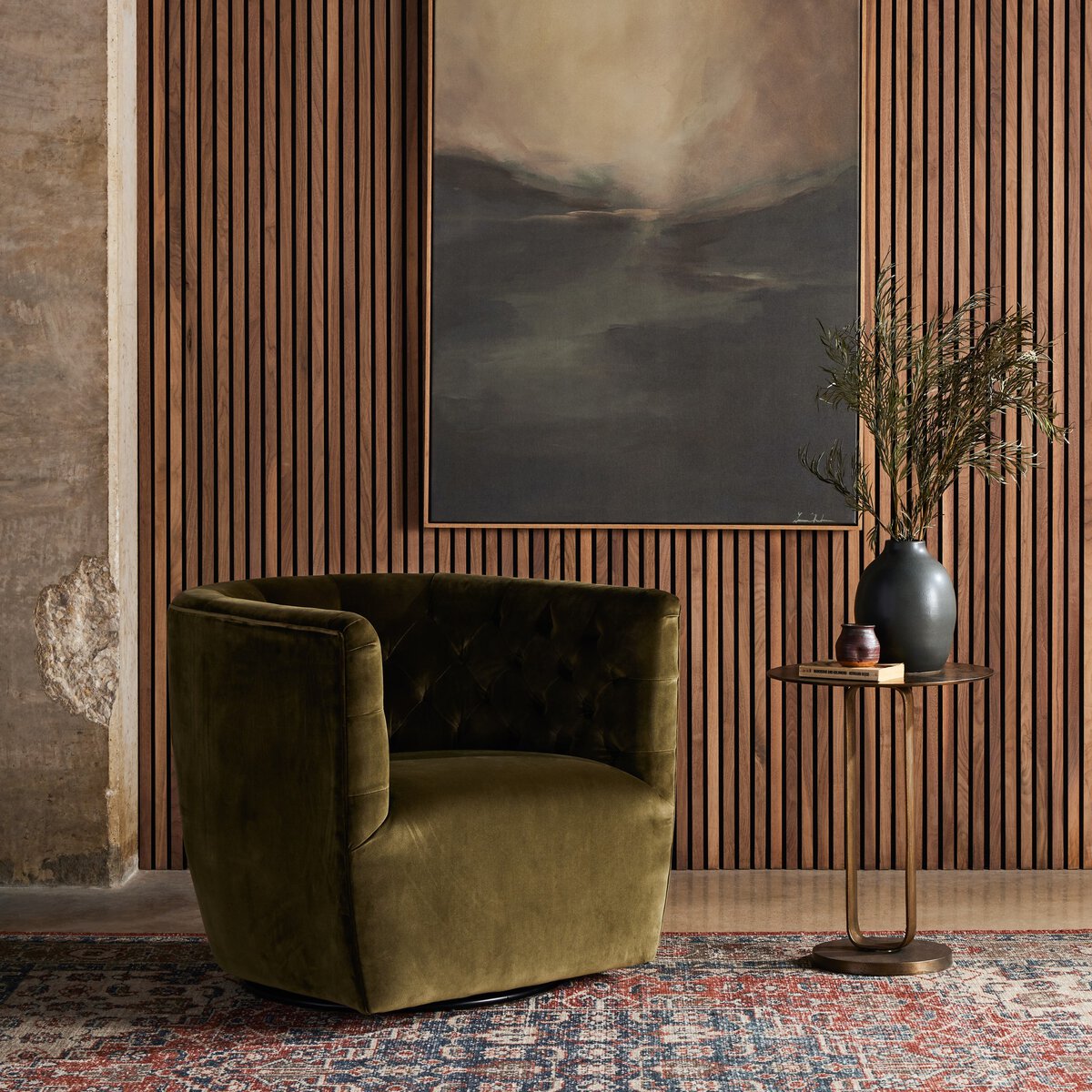 Hanover Olive Green Velvet Swivel Chair