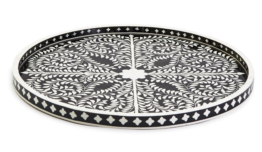 Jaipur Palace Black/White Round Serving Tray