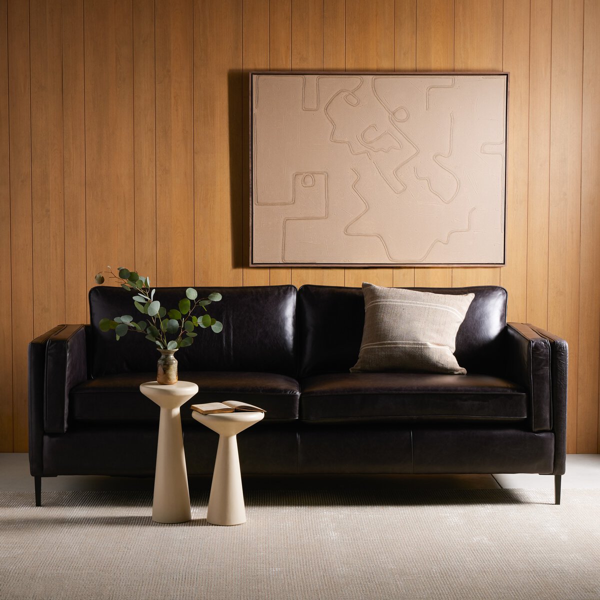 Emery Black Leather Sofa