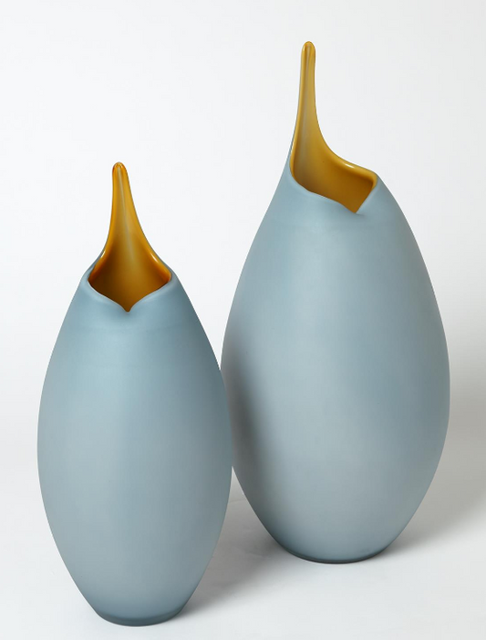 Frosted Blue Vase with Amber Casing