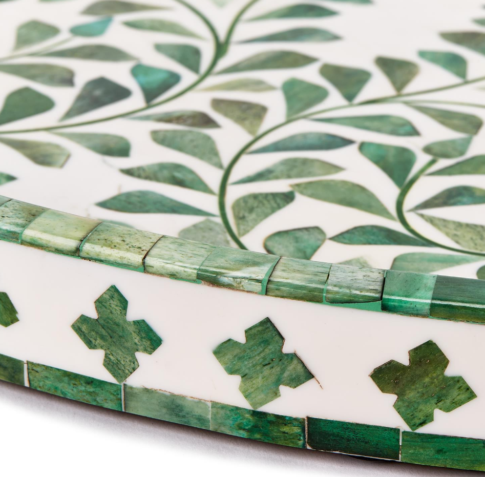 Jaipur Palace Green/White Round Serving Tray