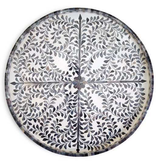Jaipur Palace Gray/White Round Serving Tray