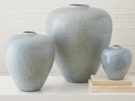 Check Bulbous Vase - Reactive Silver Blue