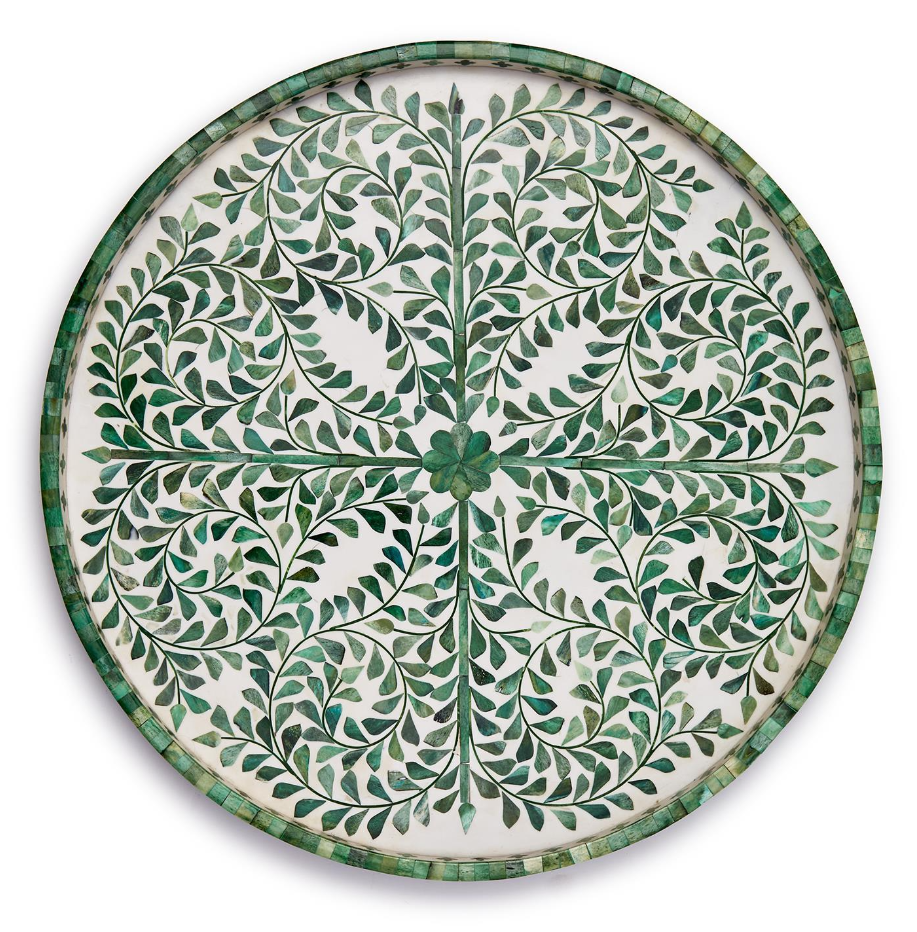 Jaipur Palace Green/White Round Serving Tray