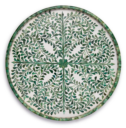 Jaipur Palace Green/White Round Serving Tray