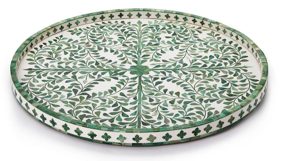 Jaipur Palace Green/White Round Serving Tray
