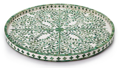 Jaipur Palace Green/White Round Serving Tray