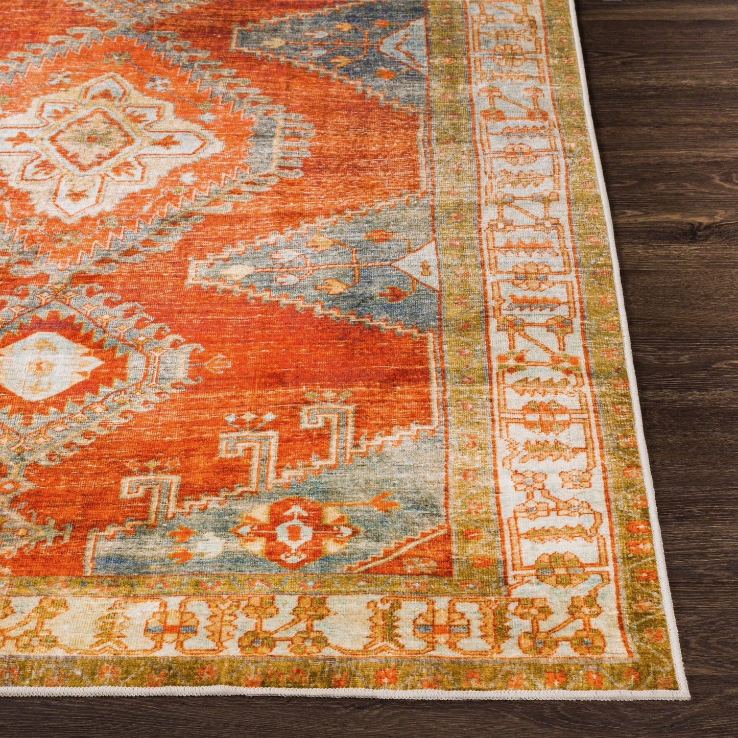 Lavable Red Machine Woven Rug